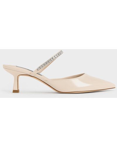 Charles & Keith Ambrosia Gem-embellished Pointed-toe Mules - Natural