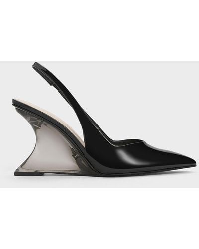 Charles & Keith Patent Sculptural Slingback Wedges - White