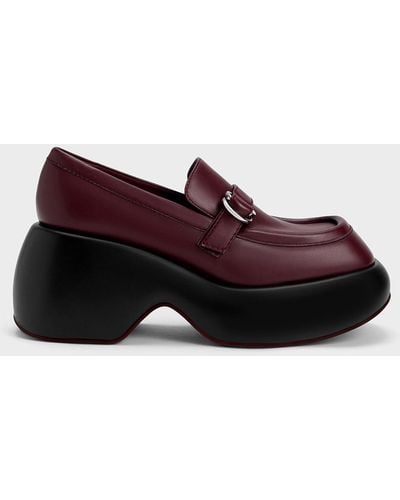 Charles & Keith Buckled Platform Penny Loafers - Purple