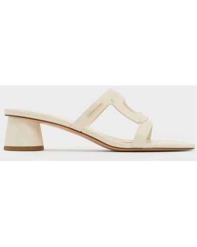 Charles & Keith Cut-out Cylinder-heel Mules - Natural