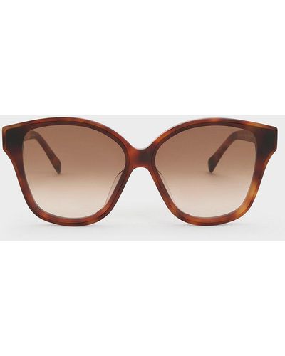 Charles & Keith Tortoiseshell Recycled Acetate Classic Butterfly Sunglasses - Brown