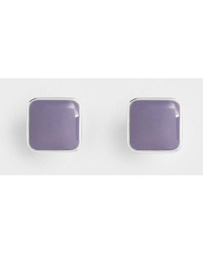 Charles & Keith Ellowyn Square Stud Earrings - Purple
