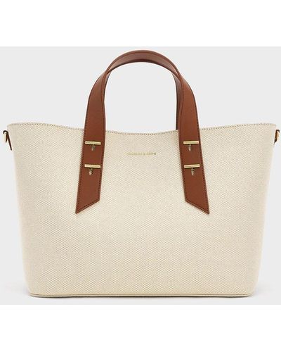Charles & Keith Canvas Metallic-accent Double Handle Bag - Natural