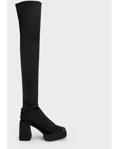 Charles & Keith Lucile Satin Thigh-high Boots - Black