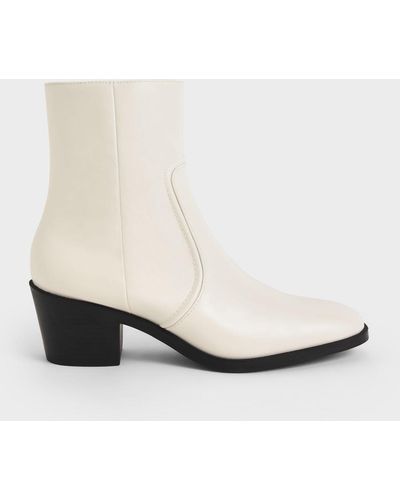 Charles & Keith Slant Heel Ankle Boots - White