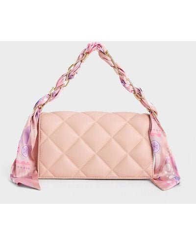 Charles & Keith Alcott Scarf Handle Quilted Clutch - Pink