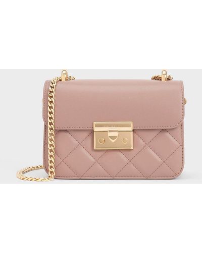Charles & Keith Quilted Push-lock Chain-handle Bag - Pink