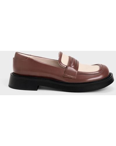 Charles & Keith Penelope Two-tone Penny Loafers - Brown