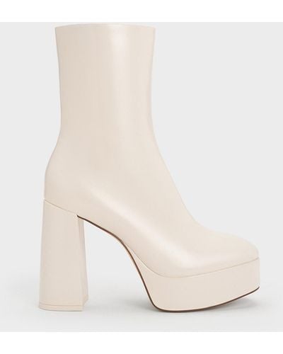 Charles & Keith Patent Platform Side-zip Ankle Boots - White