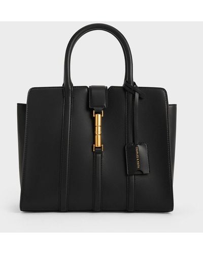 Charles & Keith Large Cesia Metallic Accent Tote Bag - Black