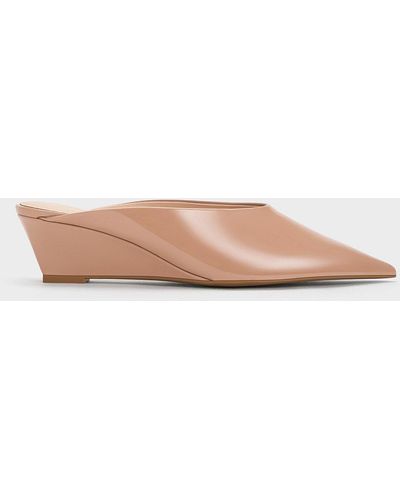Charles & Keith Patent Pointed-toe Wedge Mules - Pink