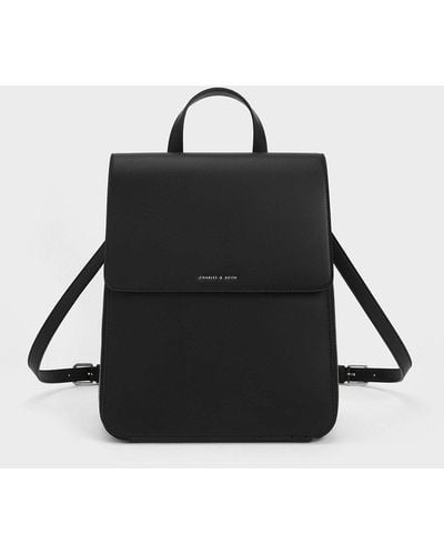 Charles & Keith Front Flap Structured Backpack - Black