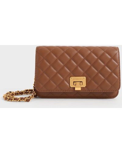 Charles & Keith Quilted Push-lock Clutch - Brown