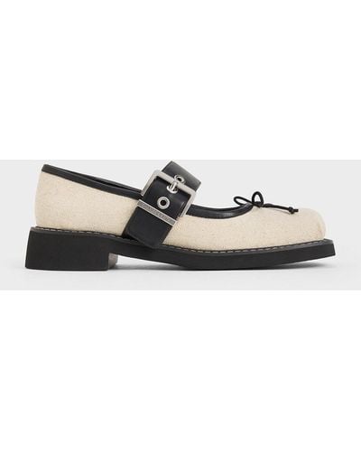 Charles & Keith Linen Bow Buckled Mary Janes - White