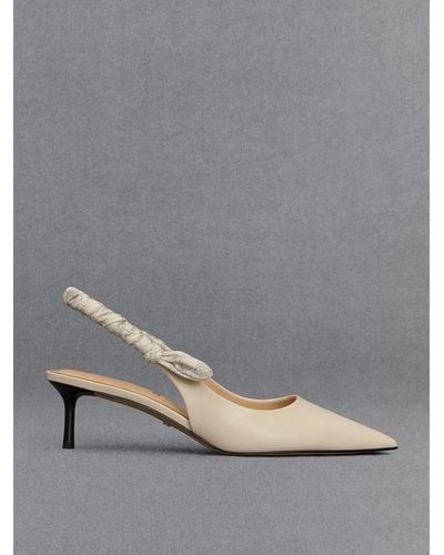 Charles & Keith Leather Ruched-strap Slingback Pumps - White