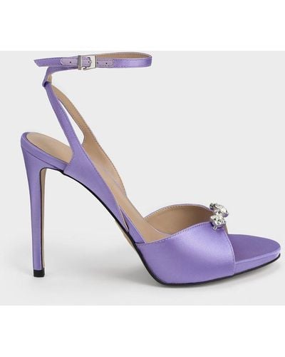 Charles & Keith Metallic Gem-encrusted Ankle Strap Sandals - White