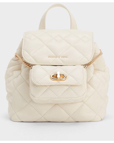 Charles & Keith Aubrielle Quilted Backpack - Natural