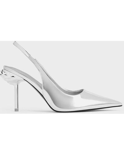 Charles & Keith Flor Metallic Rose-heel Slingback Court Shoes - White