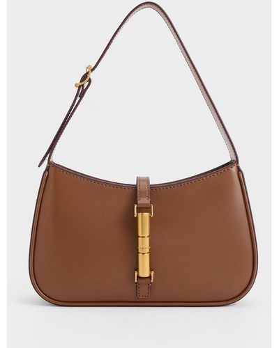 Charles & Keith Cesia Metallic Accent Shoulder Bag - Brown