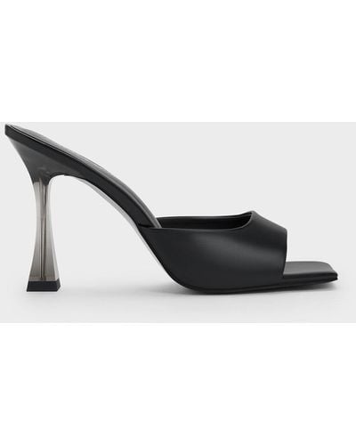Charles & Keith Clear Flared Heel Mules - Black