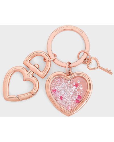Charles & Keith Heart Lock Crystal Keychain - Pink