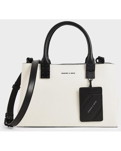 Charles & Keith Double Top Handle Structured Bag - White