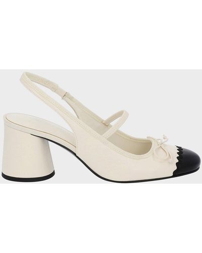Charles & Keith Two-tone Bow Slingback Pumps - Natural