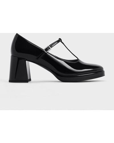 Charles & Keith Crystal-buckle T-bar Mary Jane Court Shoes - Black