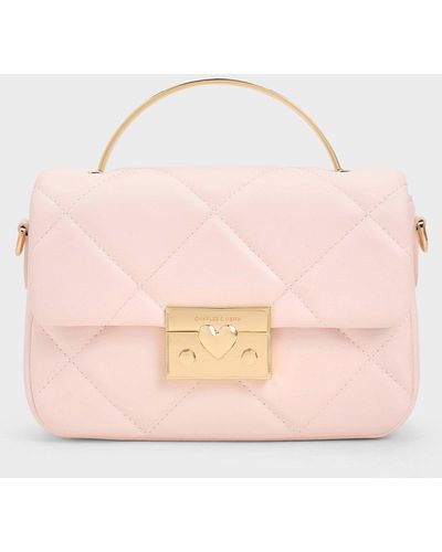Charles & Keith Quilted Boxy Top Handle Bag - Pink