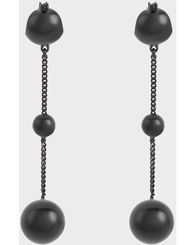 Charles & Keith Metallic Sphere Crystal-embellished Drop Earrings - Black