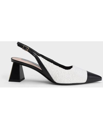 Charles & Keith Tweed Toe Cap Slingback Court Shoes - White