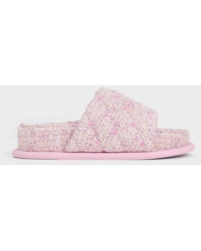 Charles & Keith Dahlia Tweed Quilted Heart-print Sandals - Pink