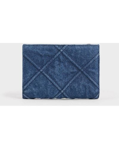 Charles & Keith Eleni Denim Quilted Wallet - Blue