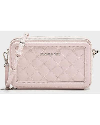 Charles & Keith Quilted Boxy Long Wallet - Pink