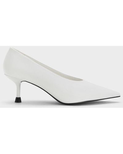 Charles & Keith Pointed-toe Kitten-heel Pumps - White