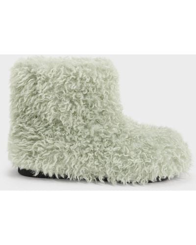 Charles & Keith Furry Ankle Boots - Green