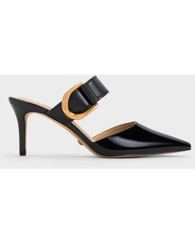 Charles & Keith Gabine Patent Leather Mule Court Shoes - Black