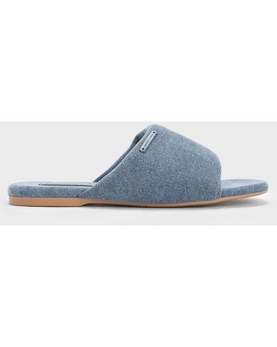 Charles & Keith Denim Puffy Wide-strap Slide Sandals - Blue