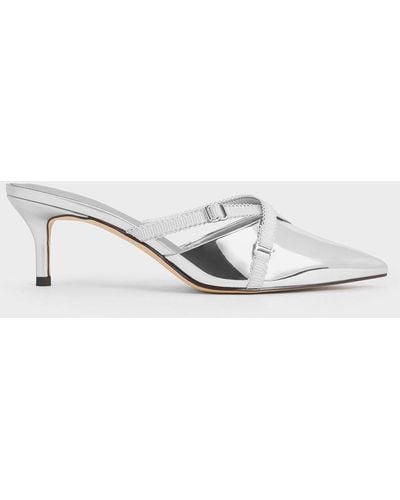 Charles & Keith Metallic Grosgrain-strap Pointed-toe Mules - White