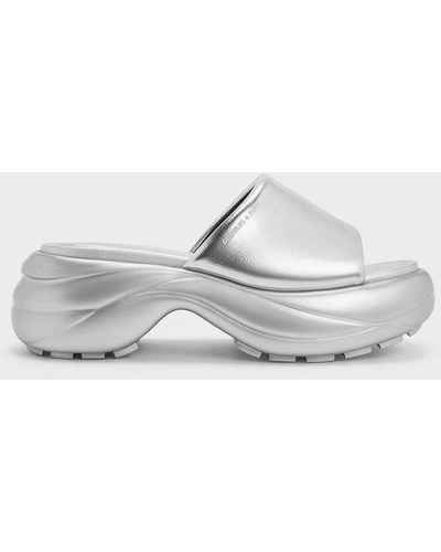 Charles & Keith Metallic Wide-strap Curved Platform Sports Sandals - White