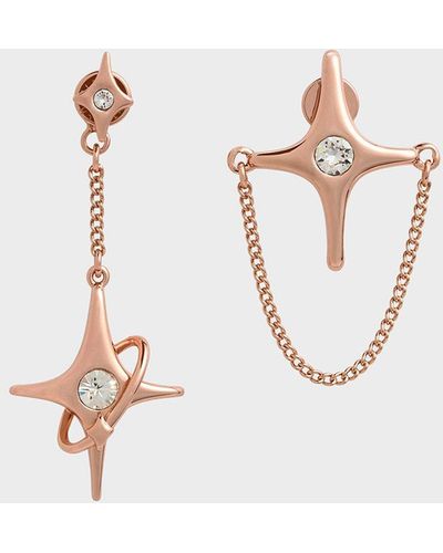 Charles & Keith Estelle Star Crystal Mismatch Drop Earrings - Natural