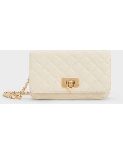 Charles & Keith Cressida Quilted Push-lock Clutch - Natural