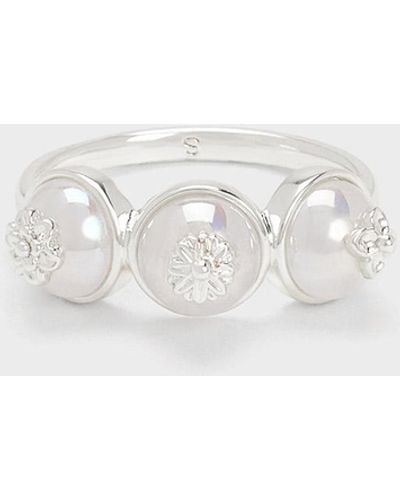 Charles & Keith Flower-embellished Triple Pearl Ring - White