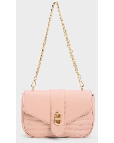 Charles & Keith Aubrielle Panelled Crossbody Bag - Pink