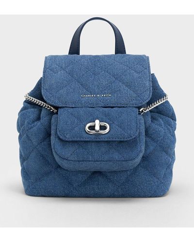 Charles & Keith Aubrielle Denim Quilted Backpack - Blue
