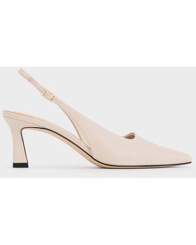 Charles & Keith Flared Heel Slingback Court Shoes - Natural
