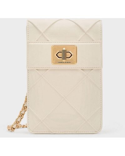 Charles & Keith Eleni Quilted Elongated Crossbody Bag - Natural