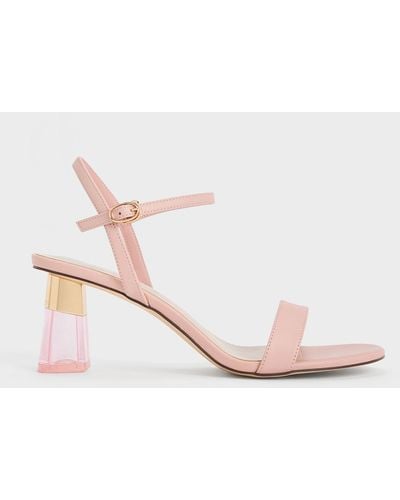 Charles & Keith Clear Trapeze Heel Sandals - Pink