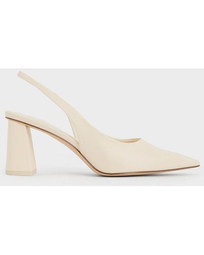 Charles & Keith Trapeze Heel Slingback Court Shoes - Natural