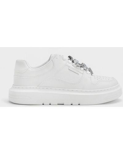 Charles & Keith Gem-embellished Platform Sneakers - White